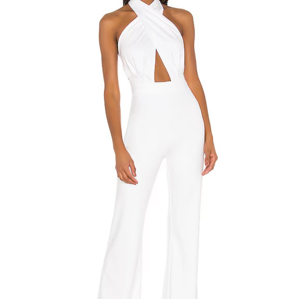 REVOLVE White Cross-Neck Cutout Jumpsuit